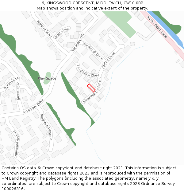 6, KINGSWOOD CRESCENT, MIDDLEWICH, CW10 0RP: Location map and indicative extent of plot