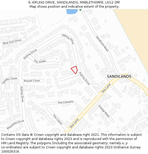 6, KIPLING DRIVE, SANDILANDS, MABLETHORPE, LN12 2RF: Location map and indicative extent of plot