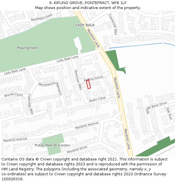 6, KIPLING GROVE, PONTEFRACT, WF8 1LF: Location map and indicative extent of plot