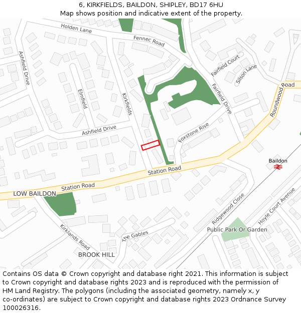 6, KIRKFIELDS, BAILDON, SHIPLEY, BD17 6HU: Location map and indicative extent of plot
