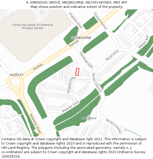 6, KIRKWOOD GROVE, MEDBOURNE, MILTON KEYNES, MK5 6FP: Location map and indicative extent of plot