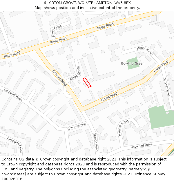 6, KIRTON GROVE, WOLVERHAMPTON, WV6 8RX: Location map and indicative extent of plot
