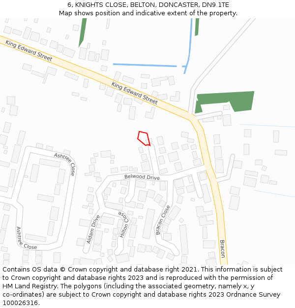 6, KNIGHTS CLOSE, BELTON, DONCASTER, DN9 1TE: Location map and indicative extent of plot