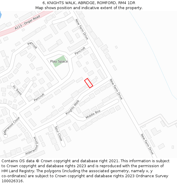 6, KNIGHTS WALK, ABRIDGE, ROMFORD, RM4 1DR: Location map and indicative extent of plot