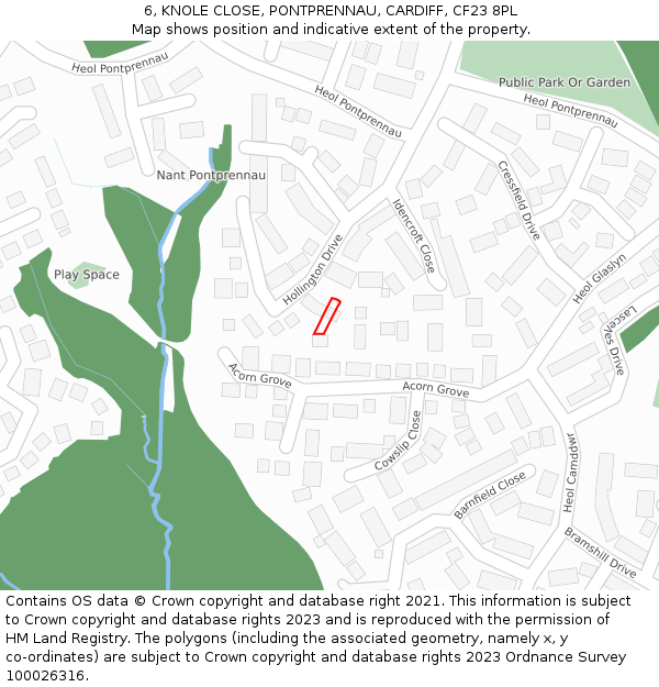 6, KNOLE CLOSE, PONTPRENNAU, CARDIFF, CF23 8PL: Location map and indicative extent of plot