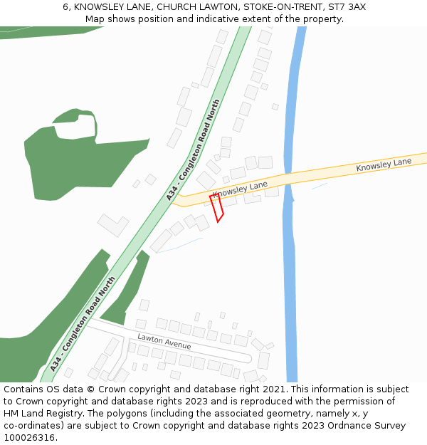 6, KNOWSLEY LANE, CHURCH LAWTON, STOKE-ON-TRENT, ST7 3AX: Location map and indicative extent of plot