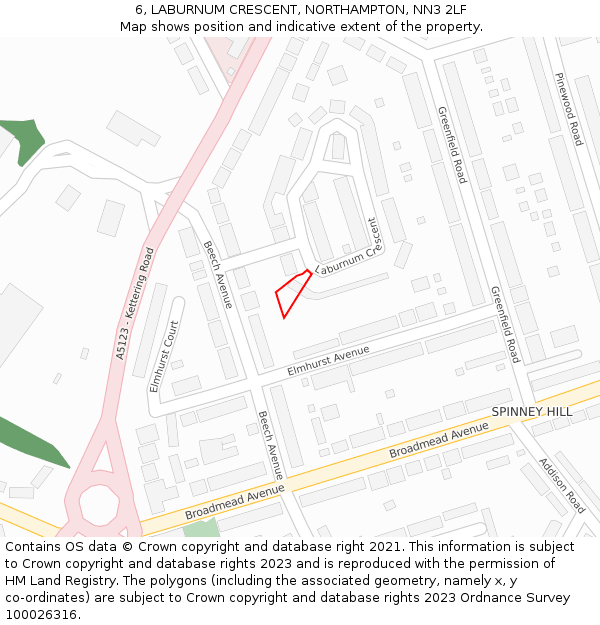 6, LABURNUM CRESCENT, NORTHAMPTON, NN3 2LF: Location map and indicative extent of plot
