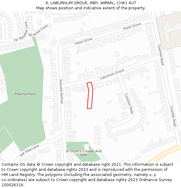 6, LABURNUM GROVE, IRBY, WIRRAL, CH61 4UT: Location map and indicative extent of plot