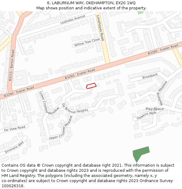 6, LABURNUM WAY, OKEHAMPTON, EX20 1WQ: Location map and indicative extent of plot