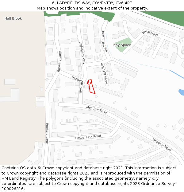 6, LADYFIELDS WAY, COVENTRY, CV6 4PB: Location map and indicative extent of plot