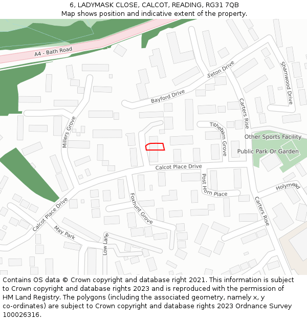 6, LADYMASK CLOSE, CALCOT, READING, RG31 7QB: Location map and indicative extent of plot