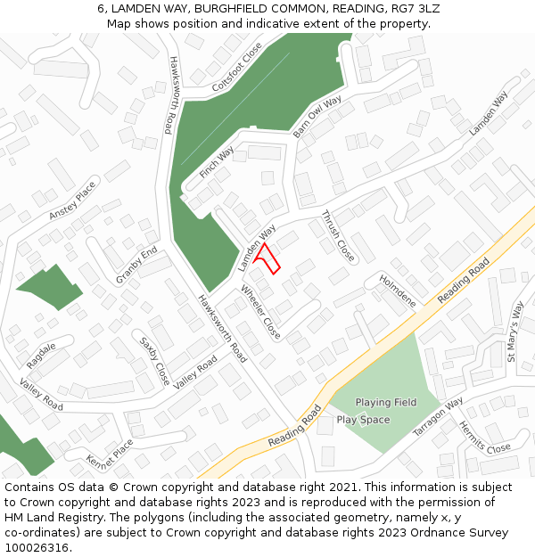 6, LAMDEN WAY, BURGHFIELD COMMON, READING, RG7 3LZ: Location map and indicative extent of plot