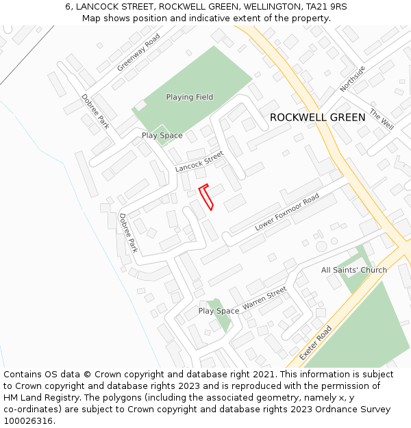 6, LANCOCK STREET, ROCKWELL GREEN, WELLINGTON, TA21 9RS: Location map and indicative extent of plot