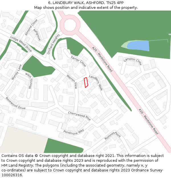 6, LANDBURY WALK, ASHFORD, TN25 4PP: Location map and indicative extent of plot