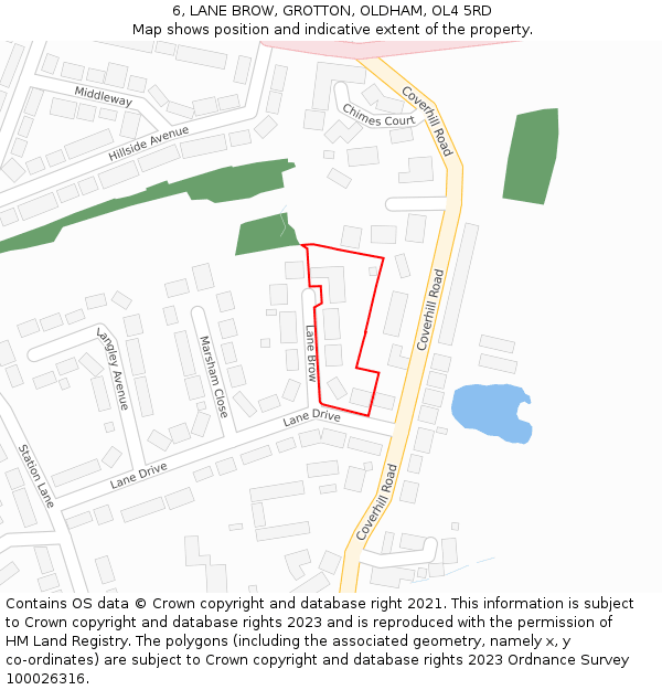 6, LANE BROW, GROTTON, OLDHAM, OL4 5RD: Location map and indicative extent of plot