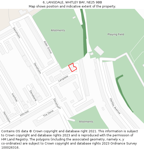 6, LANGDALE, WHITLEY BAY, NE25 9BB: Location map and indicative extent of plot
