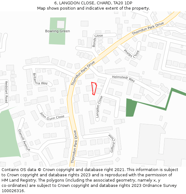 6, LANGDON CLOSE, CHARD, TA20 1DP: Location map and indicative extent of plot