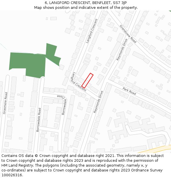 6, LANGFORD CRESCENT, BENFLEET, SS7 3JP: Location map and indicative extent of plot