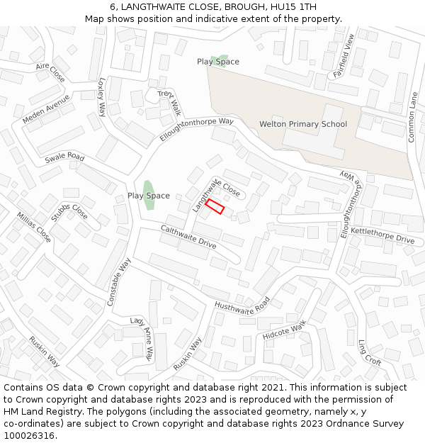 6, LANGTHWAITE CLOSE, BROUGH, HU15 1TH: Location map and indicative extent of plot