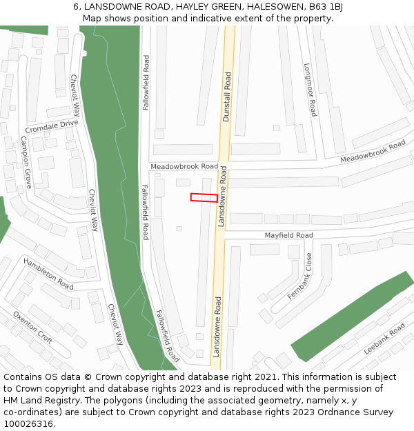 6, LANSDOWNE ROAD, HAYLEY GREEN, HALESOWEN, B63 1BJ: Location map and indicative extent of plot