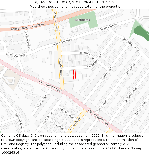 6, LANSDOWNE ROAD, STOKE-ON-TRENT, ST4 6EY: Location map and indicative extent of plot