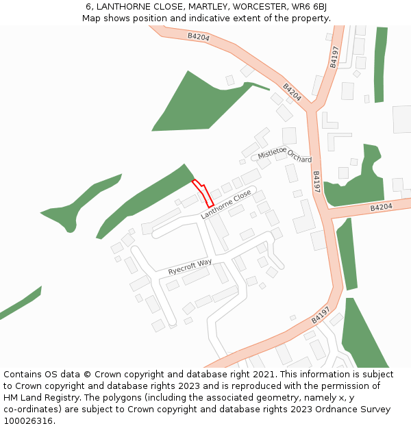 6, LANTHORNE CLOSE, MARTLEY, WORCESTER, WR6 6BJ: Location map and indicative extent of plot