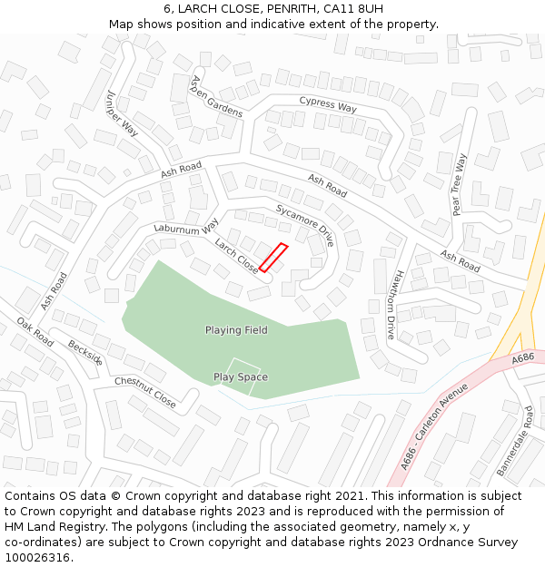 6, LARCH CLOSE, PENRITH, CA11 8UH: Location map and indicative extent of plot