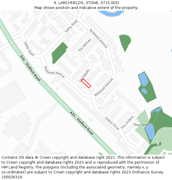 6, LARCHFIELDS, STONE, ST15 0DD: Location map and indicative extent of plot