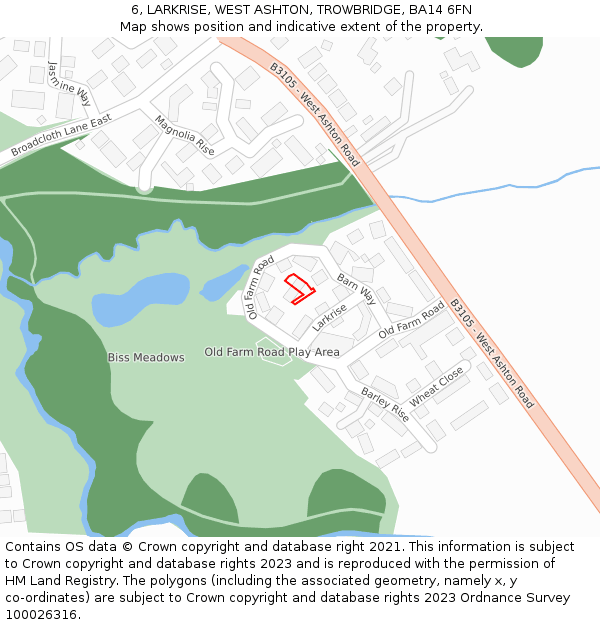 6, LARKRISE, WEST ASHTON, TROWBRIDGE, BA14 6FN: Location map and indicative extent of plot