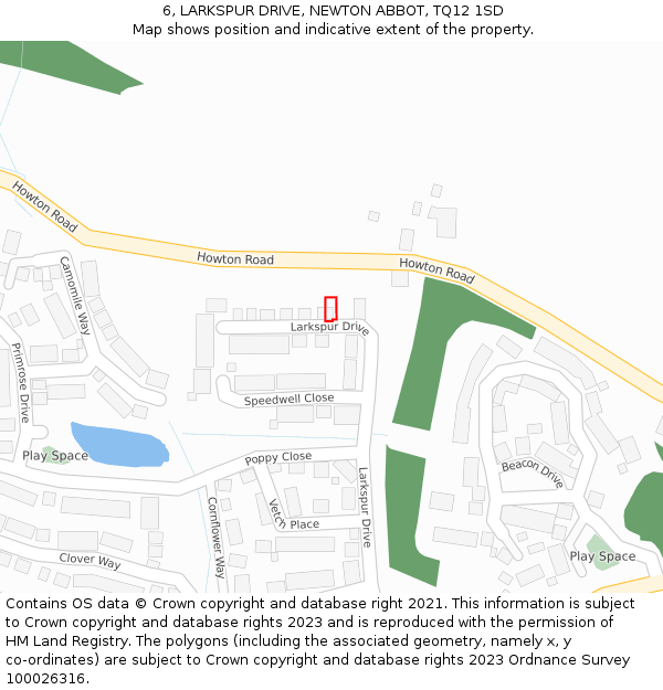 6, LARKSPUR DRIVE, NEWTON ABBOT, TQ12 1SD: Location map and indicative extent of plot