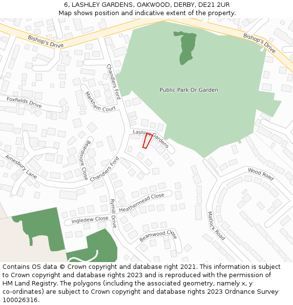 6, LASHLEY GARDENS, OAKWOOD, DERBY, DE21 2UR: Location map and indicative extent of plot