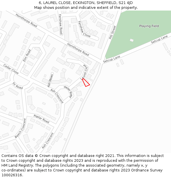 6, LAUREL CLOSE, ECKINGTON, SHEFFIELD, S21 4JD: Location map and indicative extent of plot