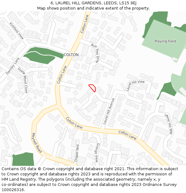 6, LAUREL HILL GARDENS, LEEDS, LS15 9EJ: Location map and indicative extent of plot