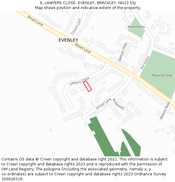 6, LAWYERS CLOSE, EVENLEY, BRACKLEY, NN13 5SJ: Location map and indicative extent of plot