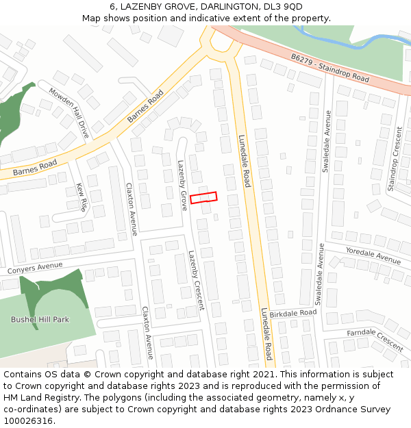 6, LAZENBY GROVE, DARLINGTON, DL3 9QD: Location map and indicative extent of plot