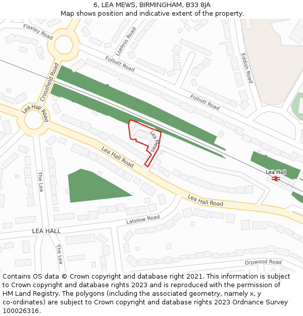 6, LEA MEWS, BIRMINGHAM, B33 8JA: Location map and indicative extent of plot