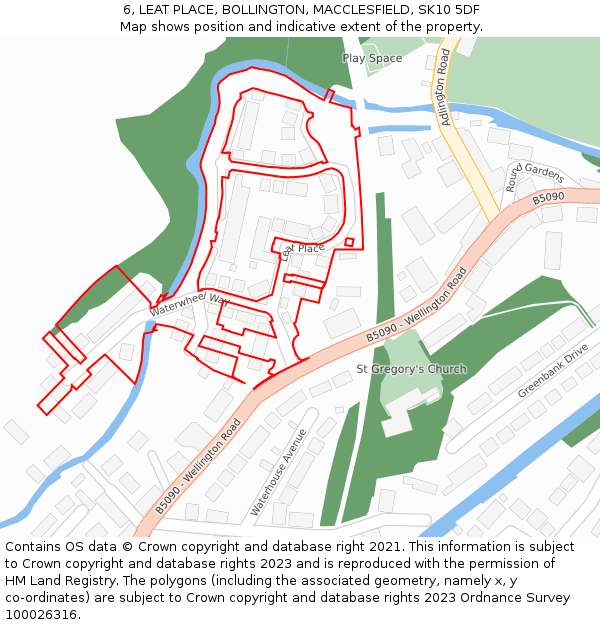 6, LEAT PLACE, BOLLINGTON, MACCLESFIELD, SK10 5DF: Location map and indicative extent of plot