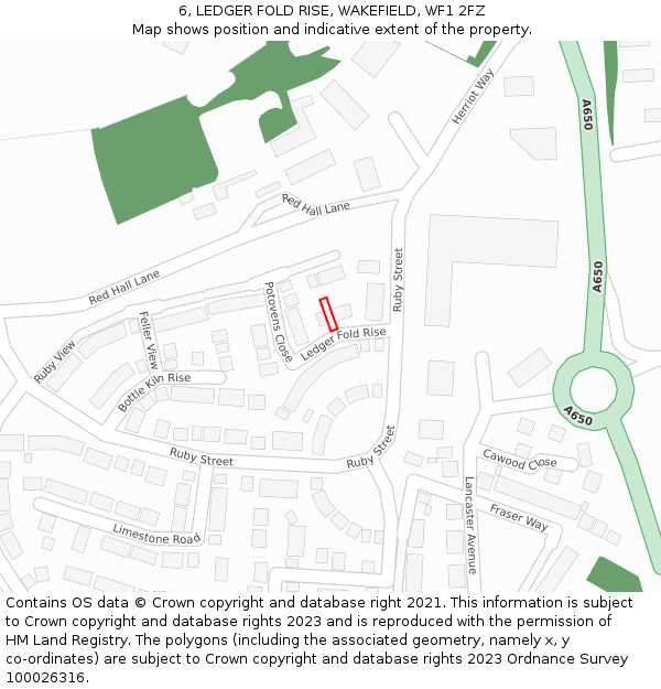 6, LEDGER FOLD RISE, WAKEFIELD, WF1 2FZ: Location map and indicative extent of plot