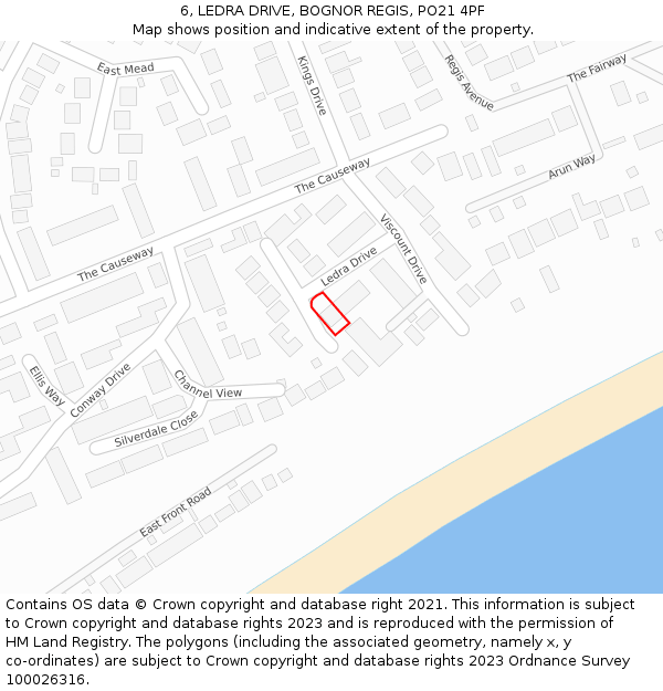 6, LEDRA DRIVE, BOGNOR REGIS, PO21 4PF: Location map and indicative extent of plot