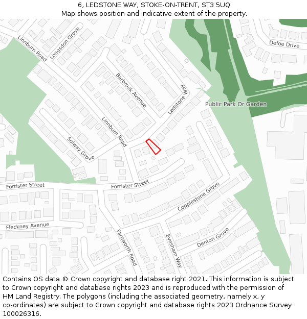 6, LEDSTONE WAY, STOKE-ON-TRENT, ST3 5UQ: Location map and indicative extent of plot