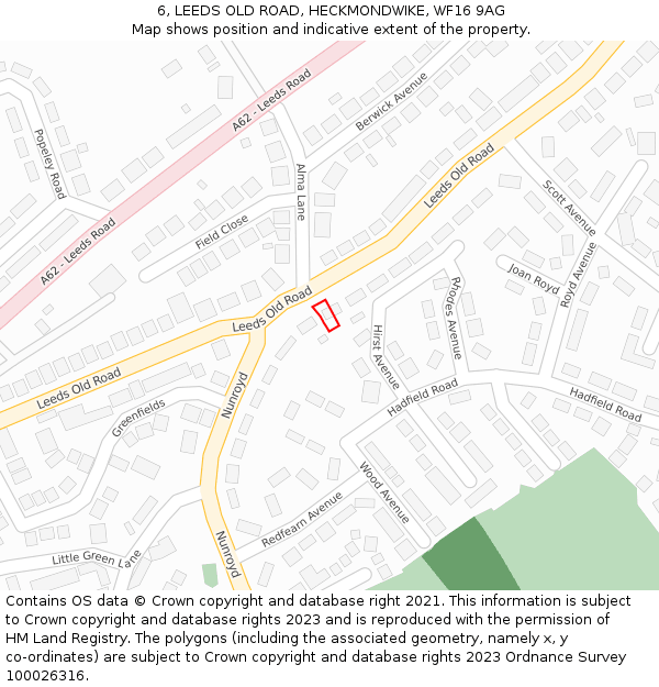 6, LEEDS OLD ROAD, HECKMONDWIKE, WF16 9AG: Location map and indicative extent of plot