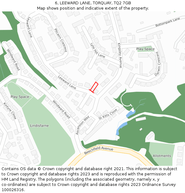 6, LEEWARD LANE, TORQUAY, TQ2 7GB: Location map and indicative extent of plot