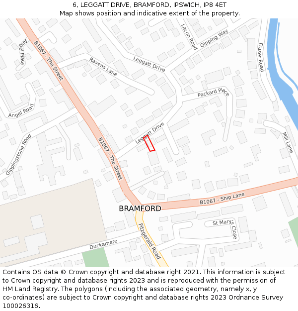 6, LEGGATT DRIVE, BRAMFORD, IPSWICH, IP8 4ET: Location map and indicative extent of plot