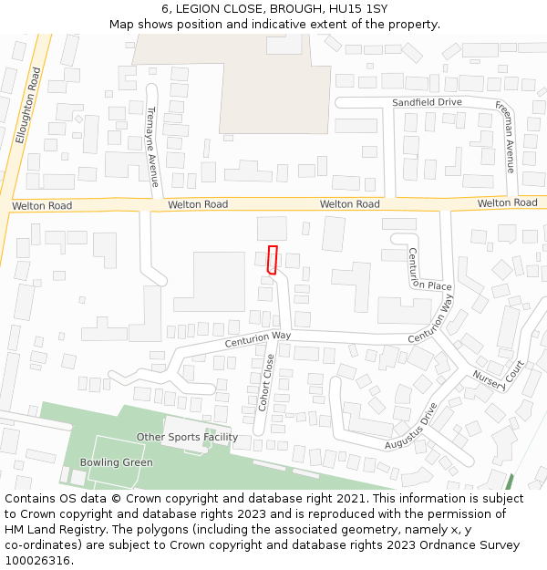 6, LEGION CLOSE, BROUGH, HU15 1SY: Location map and indicative extent of plot