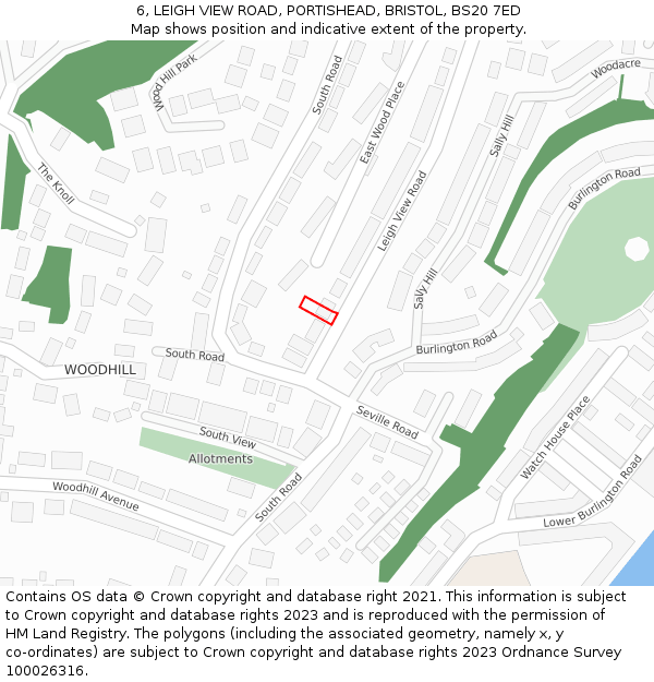 6, LEIGH VIEW ROAD, PORTISHEAD, BRISTOL, BS20 7ED: Location map and indicative extent of plot