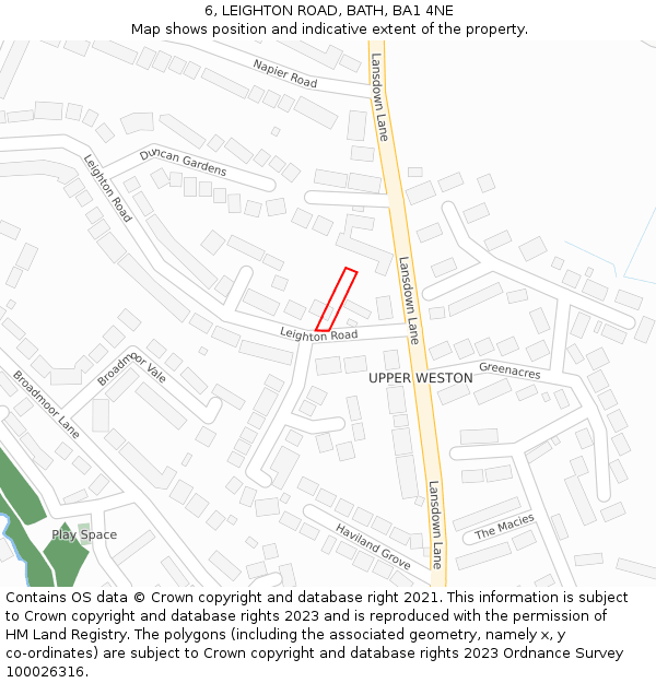 6, LEIGHTON ROAD, BATH, BA1 4NE: Location map and indicative extent of plot