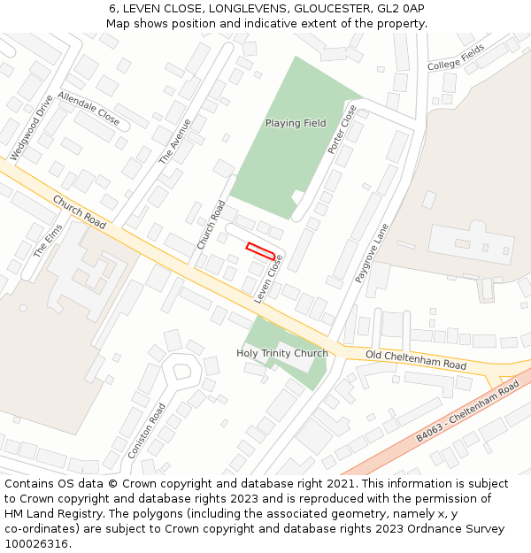 6, LEVEN CLOSE, LONGLEVENS, GLOUCESTER, GL2 0AP: Location map and indicative extent of plot