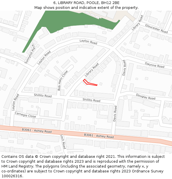 6, LIBRARY ROAD, POOLE, BH12 2BE: Location map and indicative extent of plot