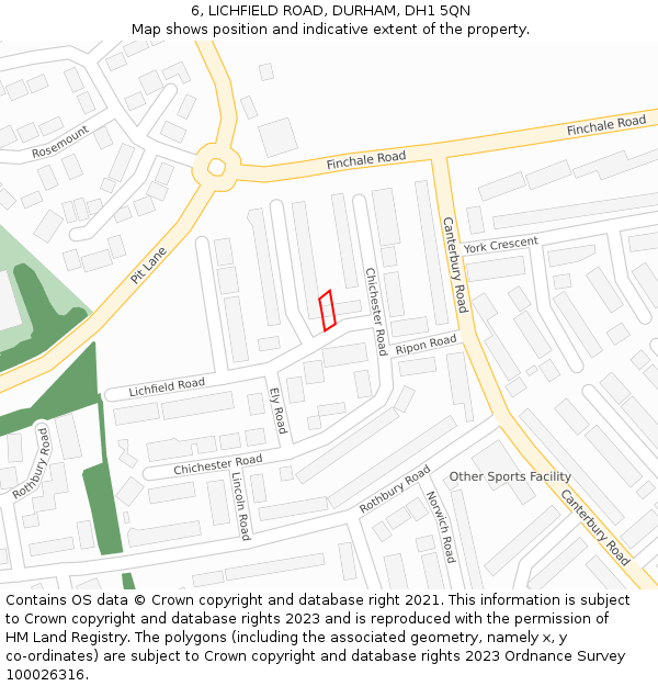 6, LICHFIELD ROAD, DURHAM, DH1 5QN: Location map and indicative extent of plot