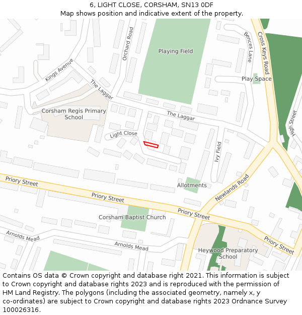 6, LIGHT CLOSE, CORSHAM, SN13 0DF: Location map and indicative extent of plot